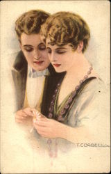 Couple with Daisy - "He Loves Me, He Loves Me Not" Couples Postcard Postcard