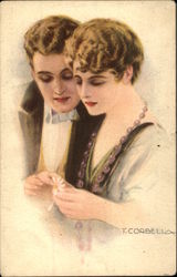 Couple with Daisy - "He Loves Me, He Loves Me Not" Postcard