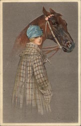Woman in Riding Attire standing with Horse Postcard