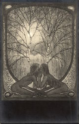 Nude Man & Woman Kneeling for a Kiss Postcard