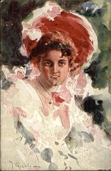 Watercolor of Woman Wearing Large Hat Postcard