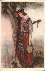 Gypsie Woman Standing Under Tree Postcard