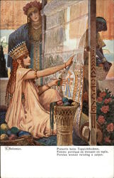 Persian woman twisting a carpet Postcard