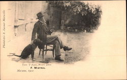 Frédéric Mistral Sitting in a Chair Petting a Black Dog Authors & Writers Postcard Postcard
