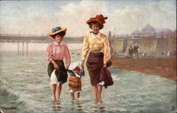 Woman Wading at the Shore with a Small Child Postcard