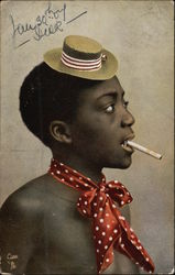 Black Boy in Hat & Scarf Smoking a Cigarette Postcard