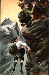 Mountain Climbers in Precarious Position Postcard