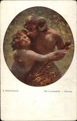 "Passion" - Woman & Horned Man Embrace Couples Postcard Postcard