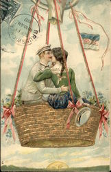Couple Kissing in Gold Hot Air Balloon Couples Postcard Postcard