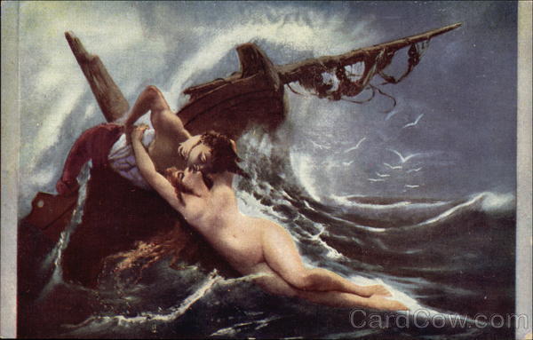 The Kiss of the Wave - Nude Woman with Man in Shipwreck