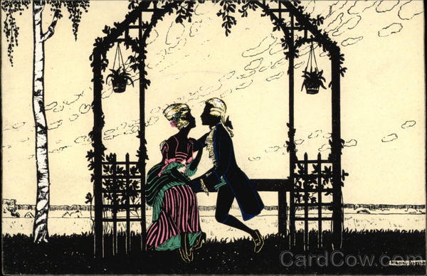 Silhouette of Couple Sitting Beneath Arbor Silhouettes