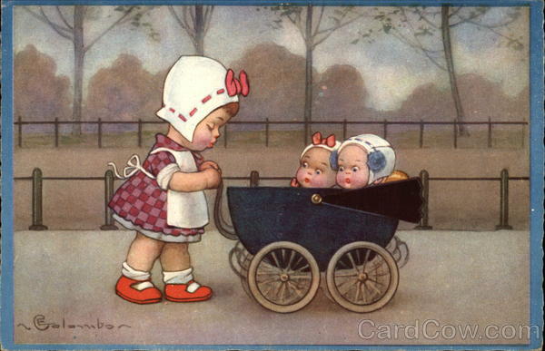 Little Girl pushing Babies in Carriage Colombo Children
