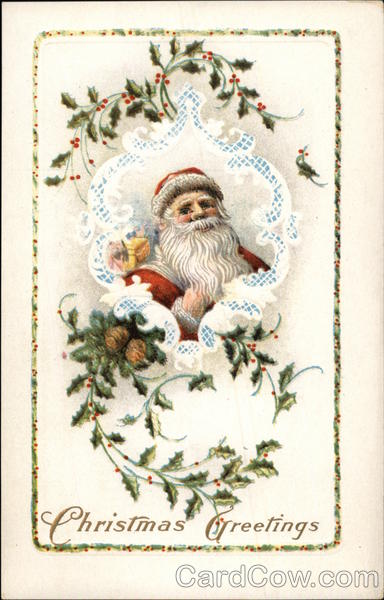 Christmas Greetings with Santa and Holly Santa Claus