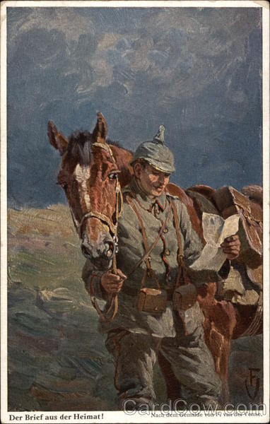 Soldier Reading a Letter while Standing with His Horse