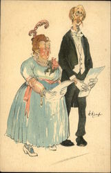 Fat Lady and Thin Man Sing from Librettos Postcard