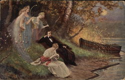 Couple on the Shoreline in the Moonlight Postcard