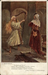 Woman with Harp Postcard