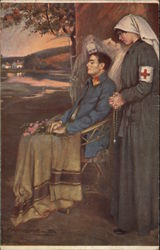 Soldier Recovering With Nurses, Death Over Shoulder Postcard