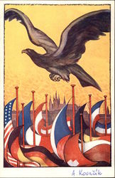 Falcon Flying over National Flags Falcon Flying over National Flags