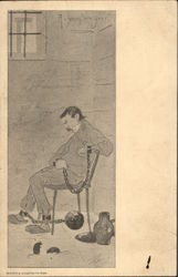 "A Happy New Year" - with Man in Ball & Chains Postcard