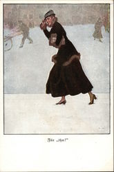 Woman Walking in Snow in Fur Coat Women Postcard Postcard