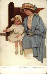 "Her Offering" - Woman and Small Girl in Church Religious Postcard Postcard