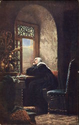 "A Greeting from the World" - Nun Sitting by Window Postcard