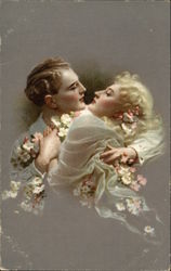 Couple Embracing among Flowers Postcard