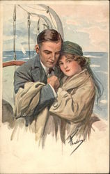 Couple Embracing on Boat Postcard