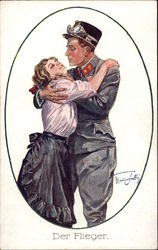 Man in Uniform Embracing a Young Woman Postcard