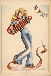 "Between Hamburg and Haiti" - Woman Playing Accordian Postcard