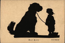 Silhouette of Boy with Large Dog on a Leash Silhouette of Boy with Large Dog on a Leash