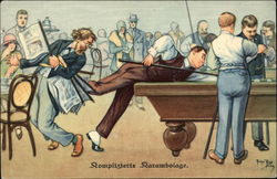 Men Playing Rowdy Game of Pool Postcard