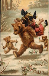 Three Teddy Bears Bears Run Off With Golden-Haired Little Girl Postcard Postcard