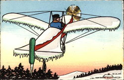 Man Flying Ice Covered Airplane Postcard