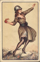 Woman in Dress & High Heels with Military Gear Postcard