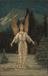 A Merry Christmas with Angel in Gold Postcard
