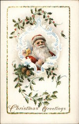 Christmas Greetings with Santa and Holly Postcard