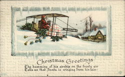 Santa Claus in Airplane Christmas Greetings Postcard