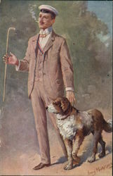 Man Walking With His Dog Postcard