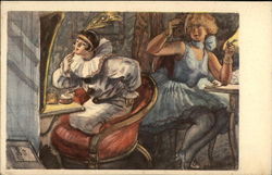 Two Women in Costumes Applying Make-up Postcard
