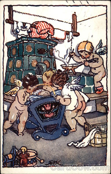 Cherubs Watching over a Baby in a Cradle Angels