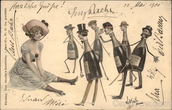 Woman with Wine Bottle Men Fantasy