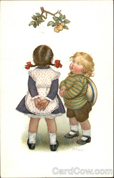 Little Girl & Boy Gazing at Peaches on a Branch Children