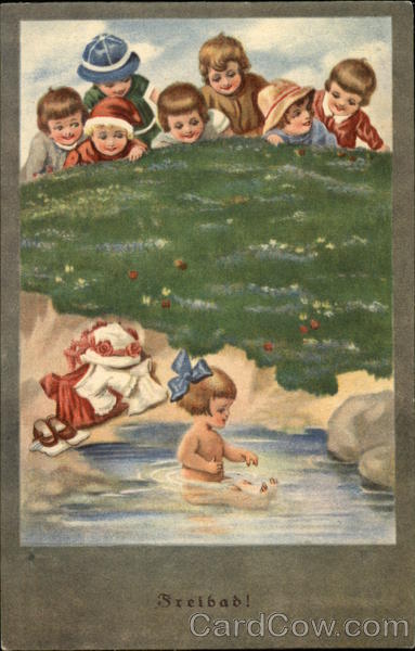 Outdoor Pool - Children Watching Little Girl Bathe