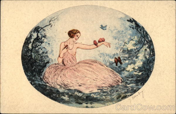 Woman in Pink Sitting in the Woods with Birds Women