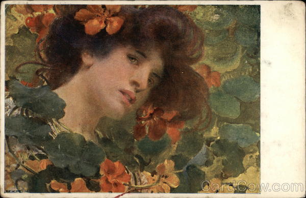 Portrait of Brunette Woman Among Orange & Gold Flowers
