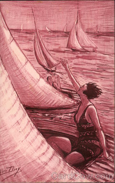 Sketch of Women in Sailboats on the Water