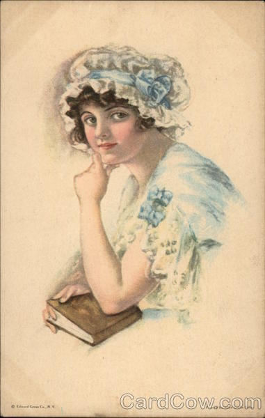 American Girl - Dressed in Blue & White holding a Book