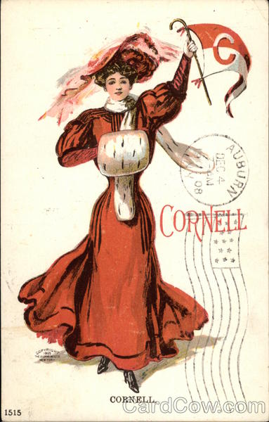 Cornell - Woman in Vintage Red Ensemble Waving Penant